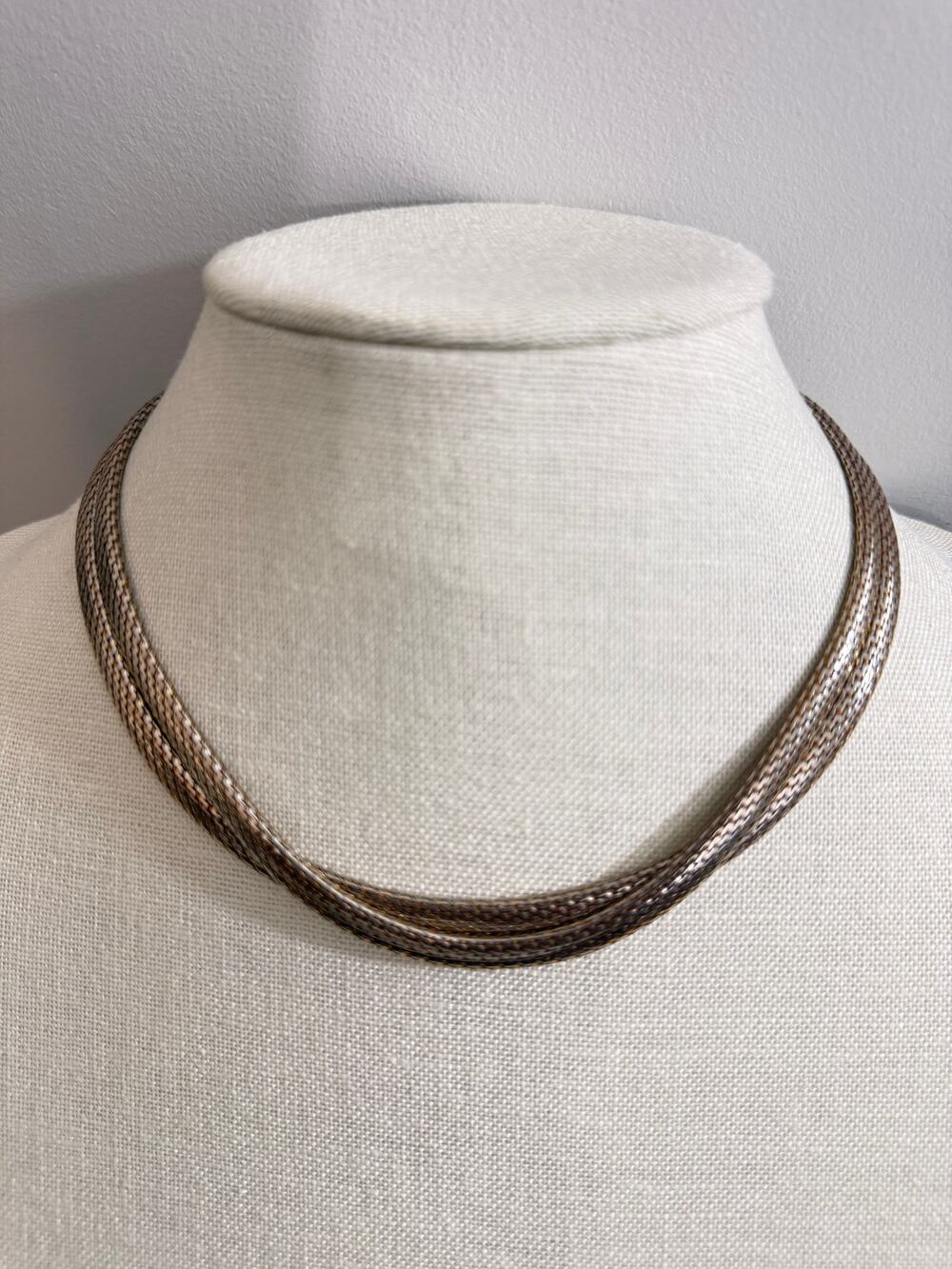 Vintage Gold and Silver Tone Multi Strand Mesh Necklace